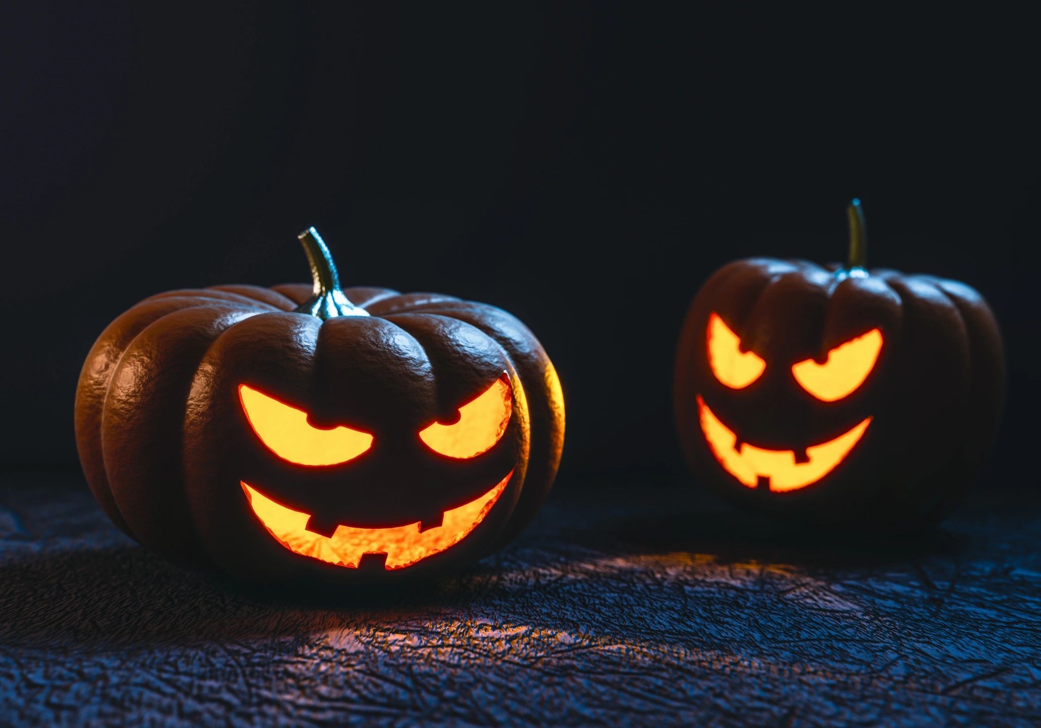 Glowing jack o lantern pumpkins