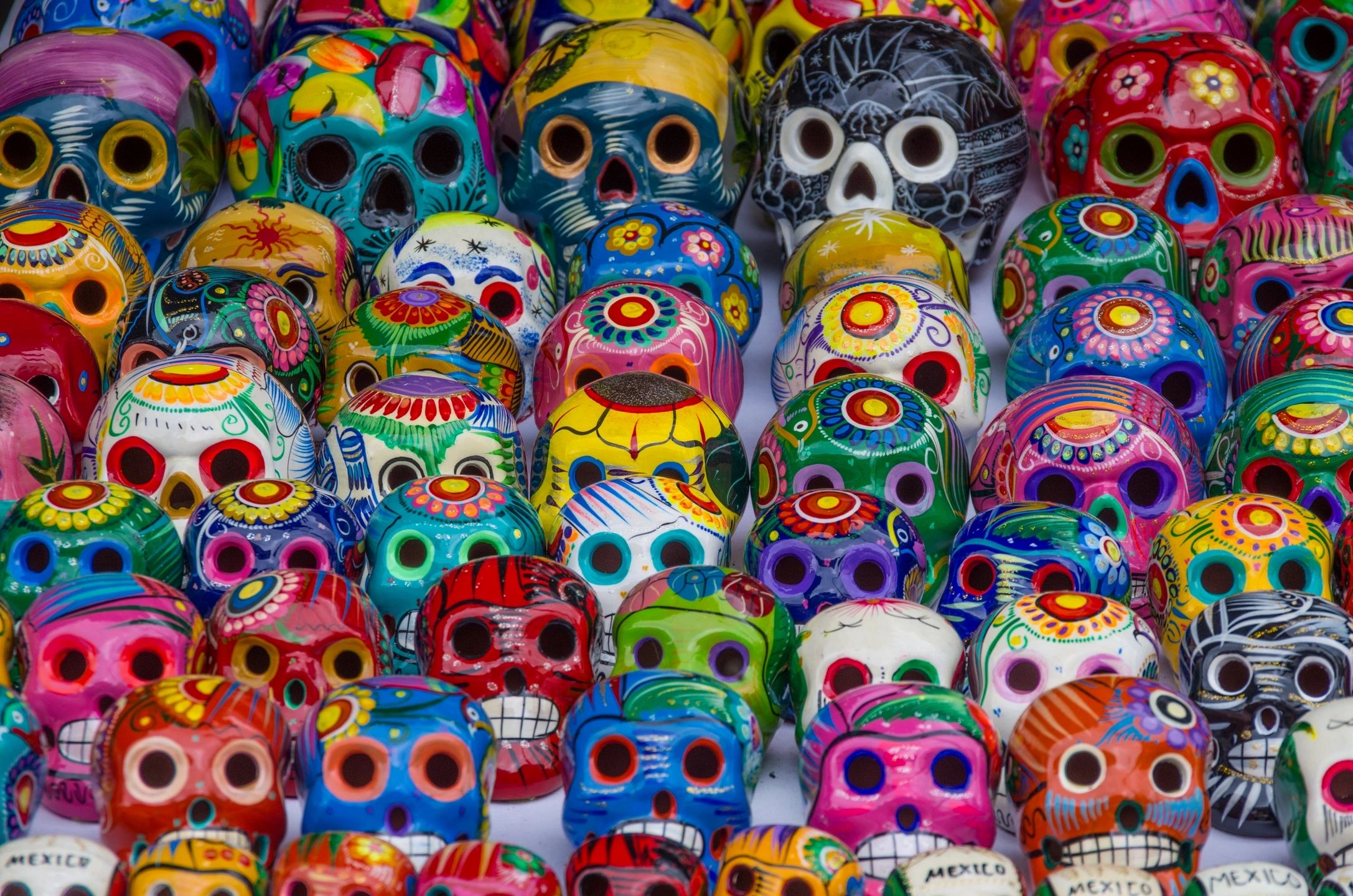 Colorful painted sugar skulls